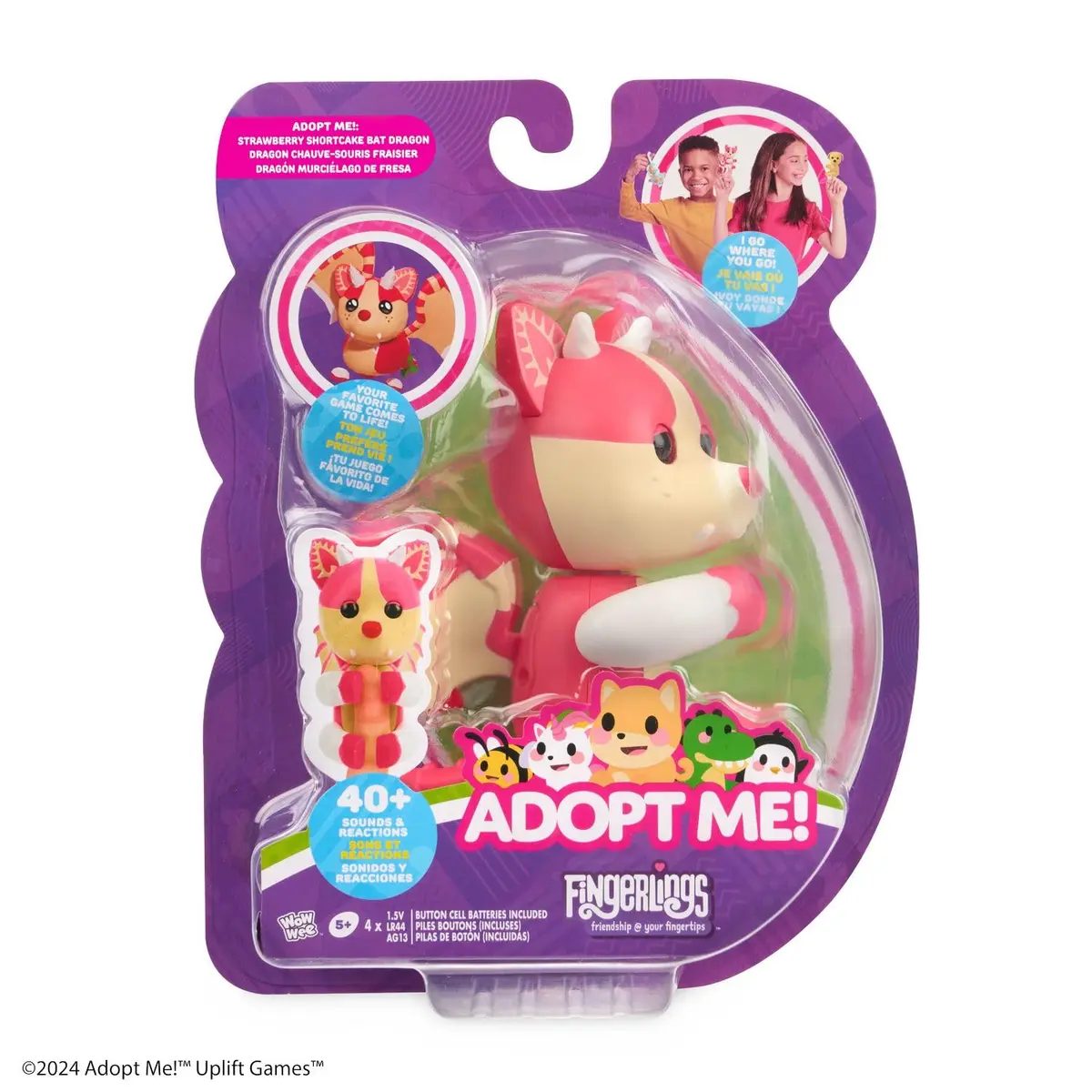 Fingerlings Adopt Me! Strawberry Shortcake Bat Dragon | Legendary Interactive Toy for Kids 5+ - view 4