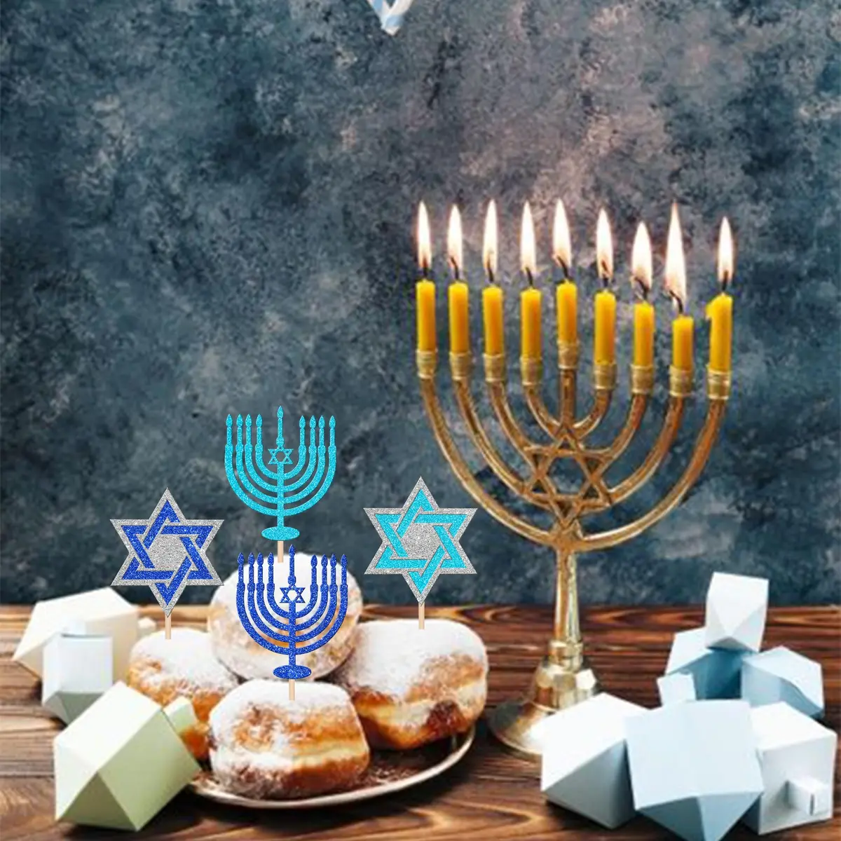 ZHUOWEISM Hanukkah Cupcake Toppers Glitter Star of David 24 pcs | Festive Cake Decorations - view 6