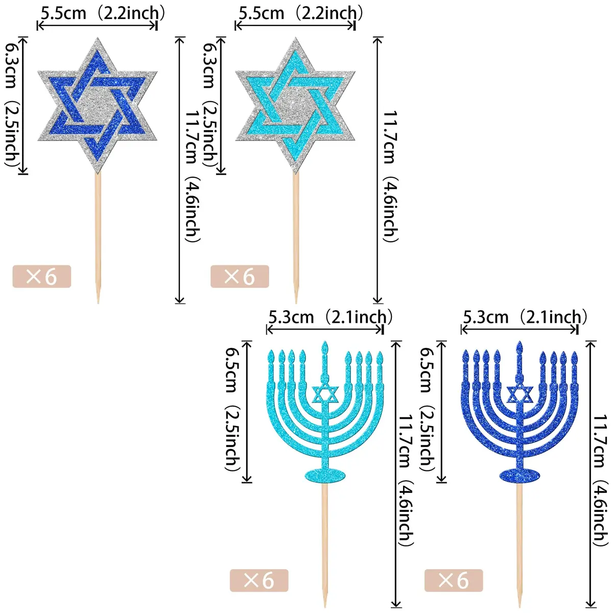 ZHUOWEISM Hanukkah Cupcake Toppers Glitter Star of David 24 pcs | Festive Cake Decorations - view 2