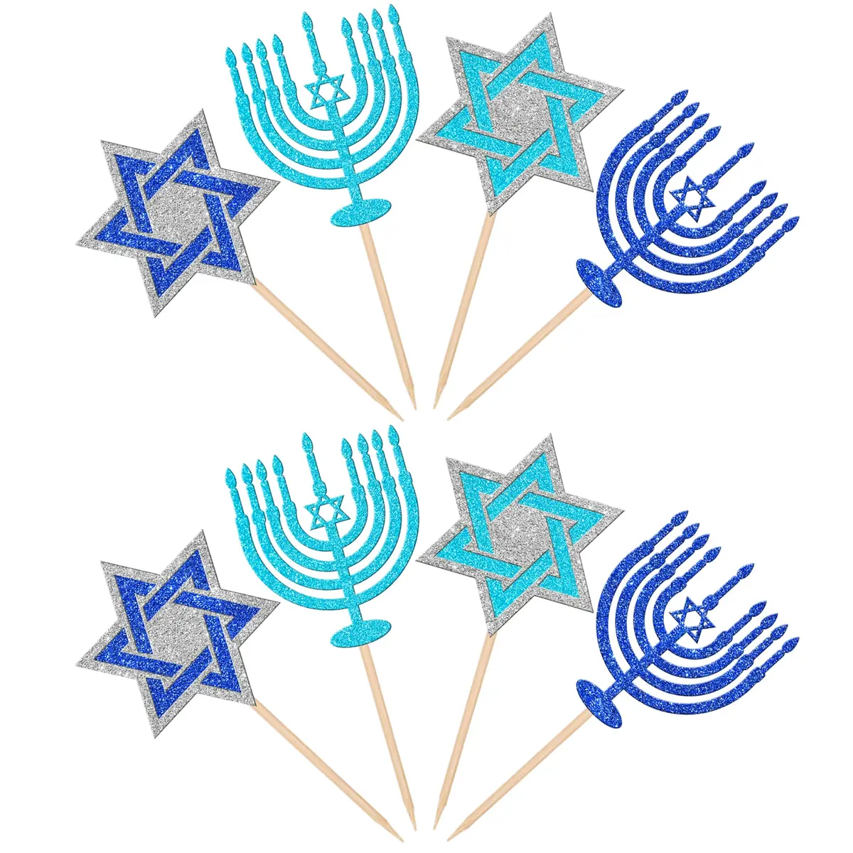 ZHUOWEISM Hanukkah Cupcake Toppers Glitter Star of David 24 pcs | Festive Cake Decorations - view 3