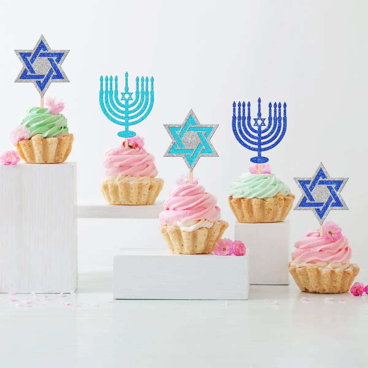 ZHUOWEISM Hanukkah Cupcake Toppers Glitter Star of David 24 pcs | Festive Cake Decorations - view 4