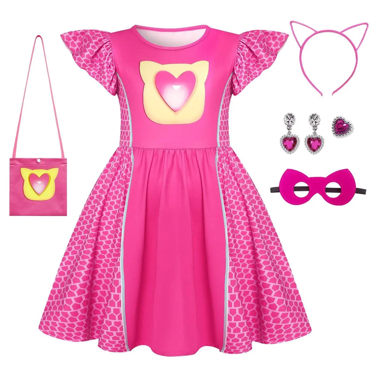 SHELOVESIT Girls Superhero Cosplay Costume Kitties Dress 120cm (4T-5T) | Movie Character Cat Dress Up Outfit - main product image