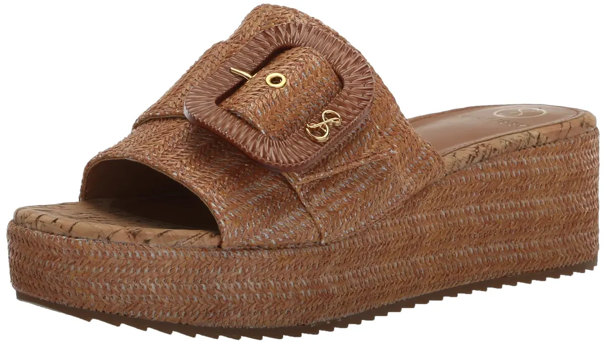 Sam & Libby Crysta Wedge Sandal Light Cuoio Brown 8.5 Medium | Elegant Summer Wedge with 2.375 Inch Heel - main product image