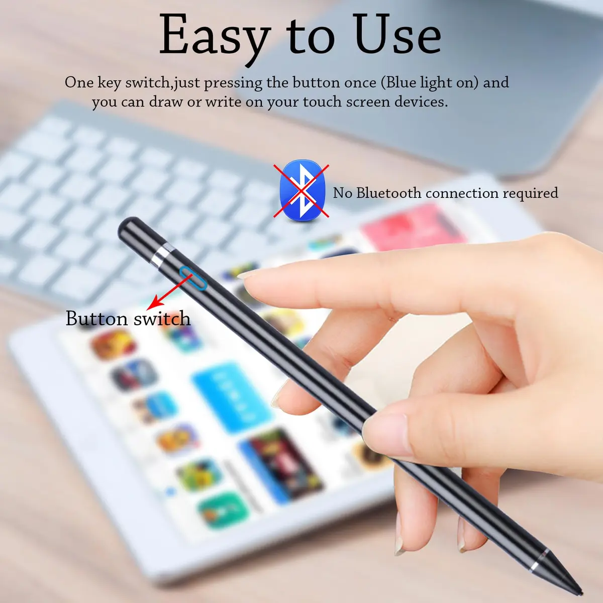 DOGAIN Stylus Pen for Touchscreen Devices, 1.5mm Fine Point Rechargeable Black | Compatible with iPad, iPhone, Android - view 4