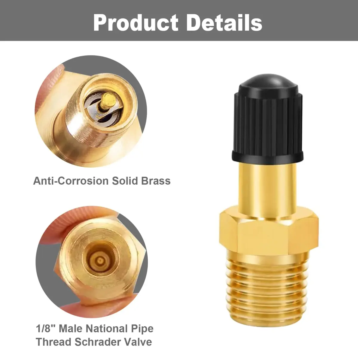 GODESON 1/8" NPT Brass Schrader Tank Valve (Pack of 2) | Anti-Corrosion Air Compressor Valve - view 6