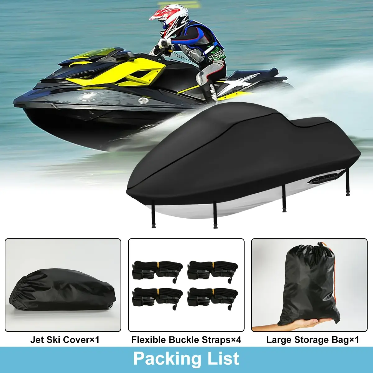 SRIMMIT Jet Ski Cover 3 Seater 115-120 Inch Black | 12000mm Waterproof PWC Protection - view 7