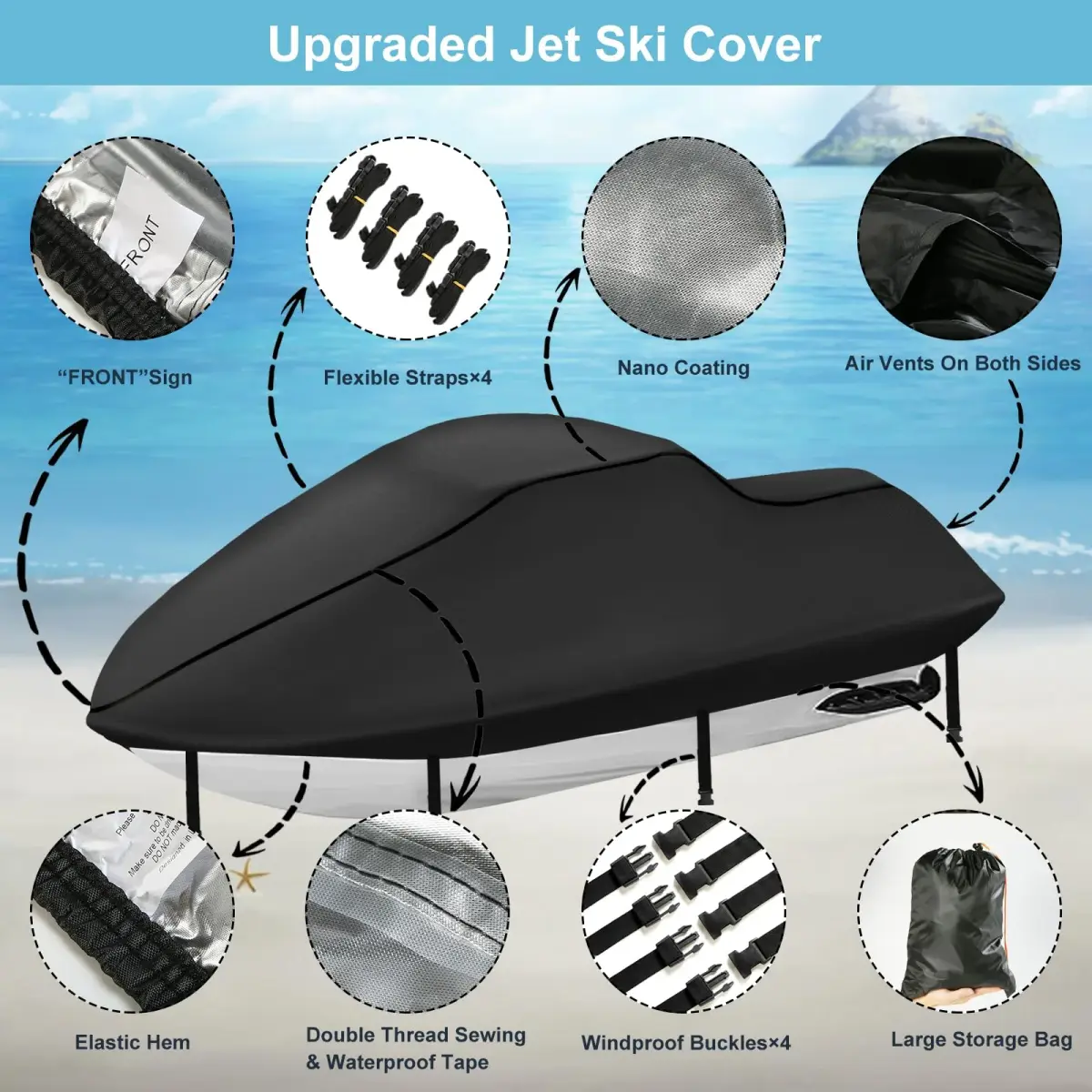 SRIMMIT Jet Ski Cover 3 Seater 115-120 Inch Black | 12000mm Waterproof PWC Protection - view 4