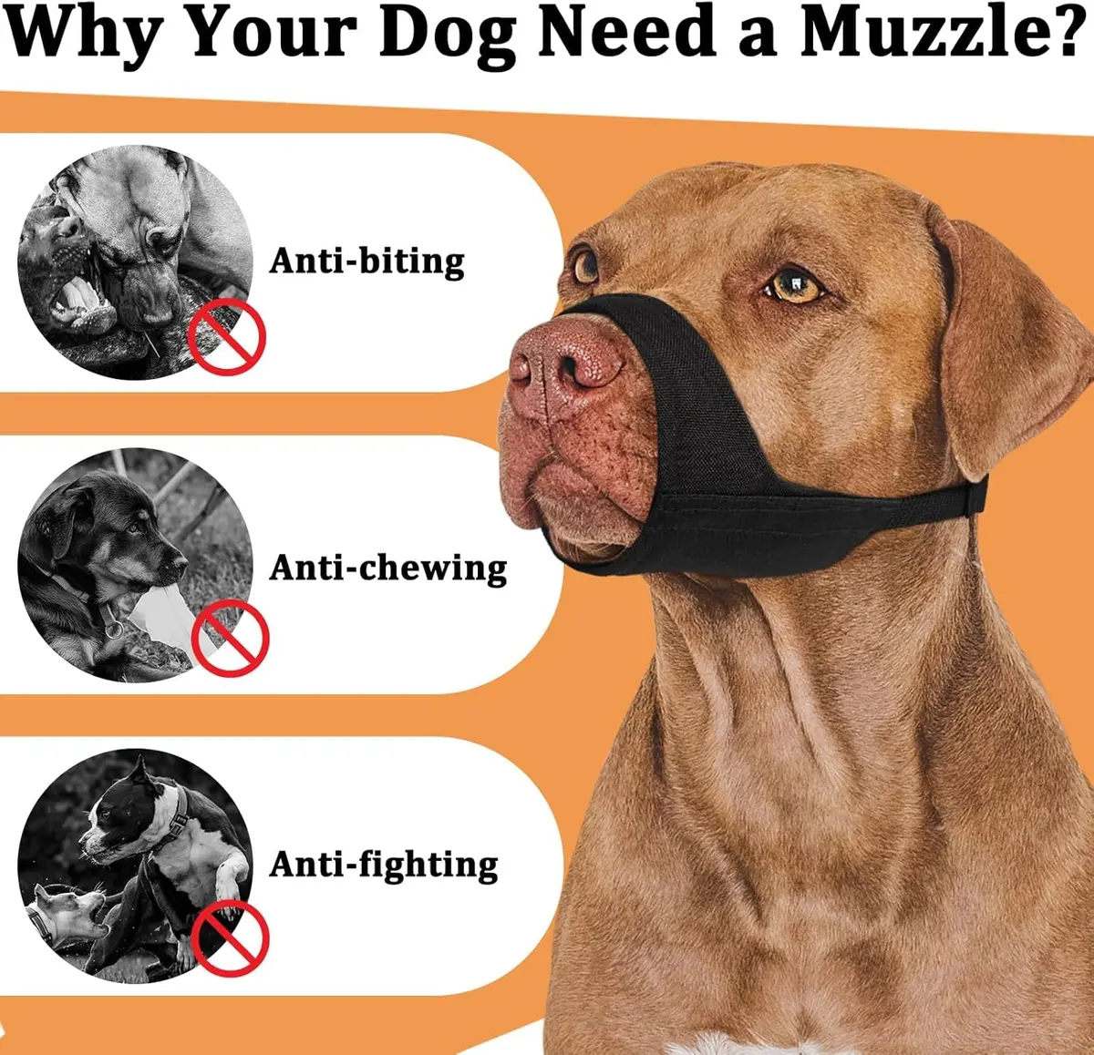 Mayerzon Fabric Pitbull Muzzle for Large Short Snout Dog Anti Fierce Biting | Breathable & Durable - view 5