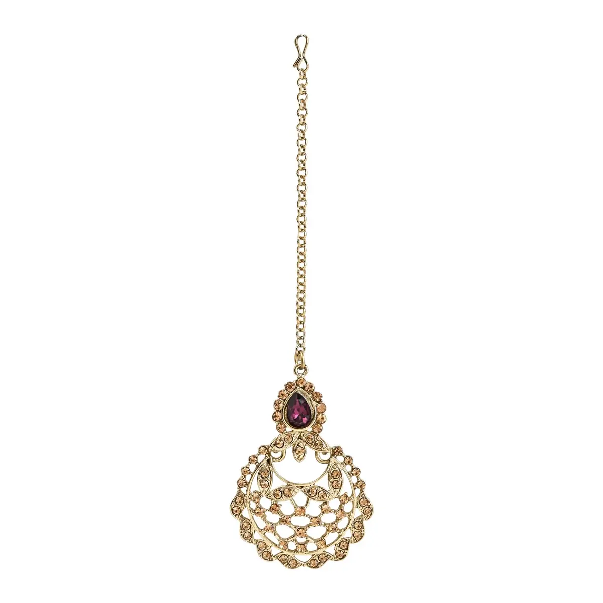 I Jewels Gold Wine Choker Necklace Jewellery Set With Chandbali Earring & Maang Tikka For Women | 3-Piece Set - view 6