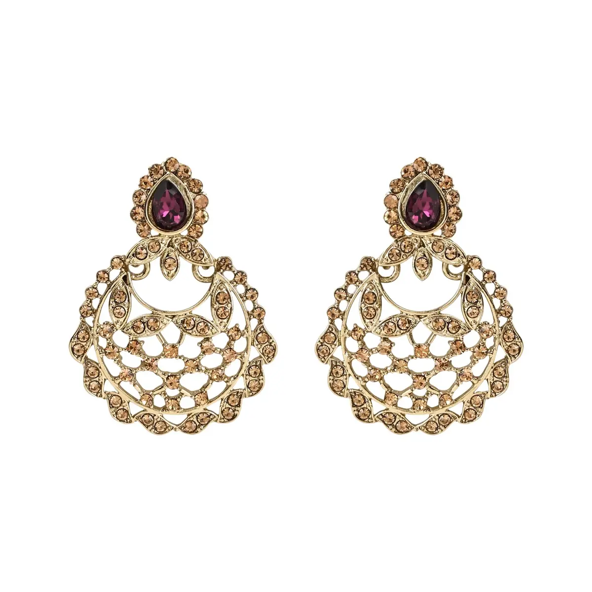 I Jewels Gold Wine Choker Necklace Jewellery Set With Chandbali Earring & Maang Tikka For Women | 3-Piece Set - view 3