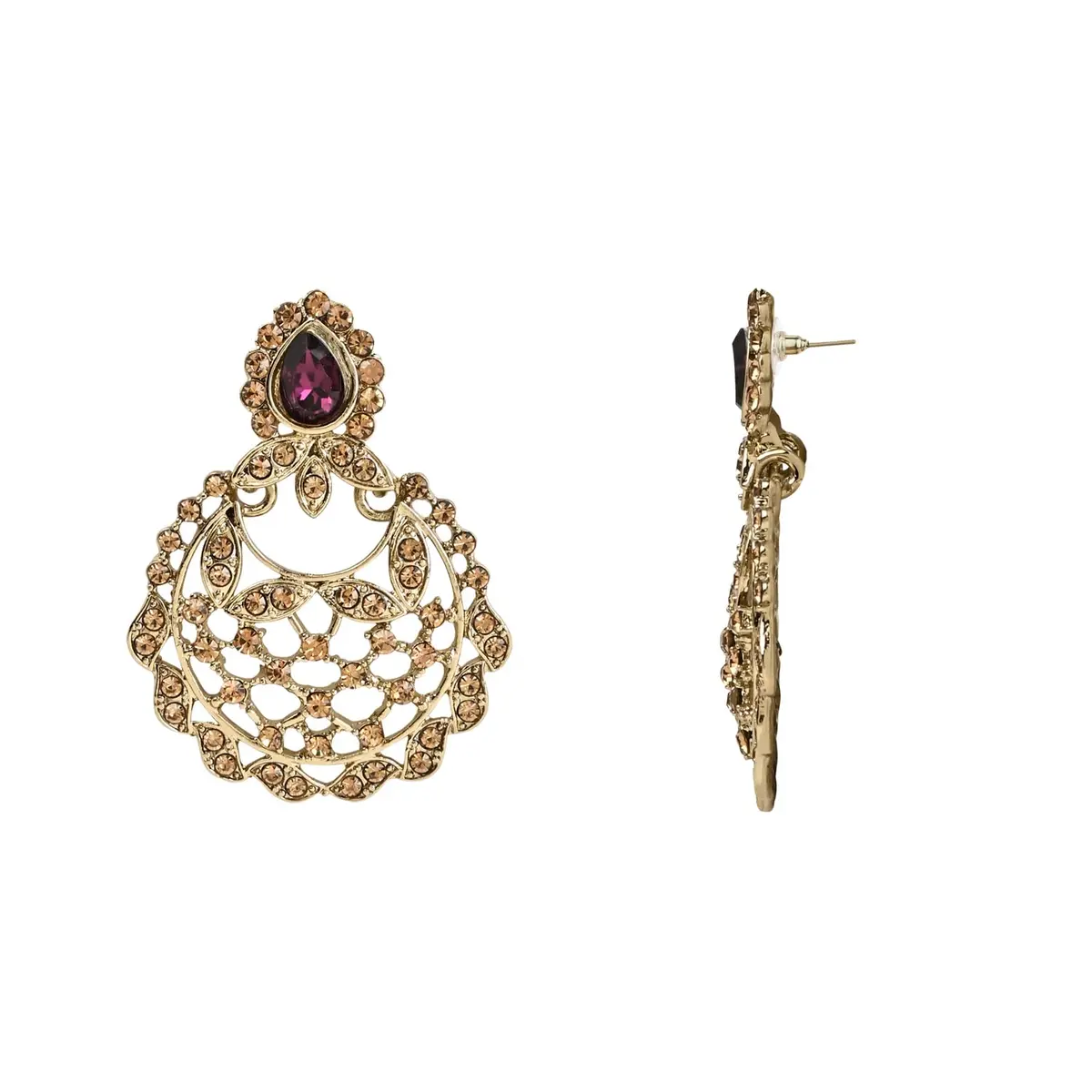 I Jewels Gold Wine Choker Necklace Jewellery Set With Chandbali Earring & Maang Tikka For Women | 3-Piece Set - view 4