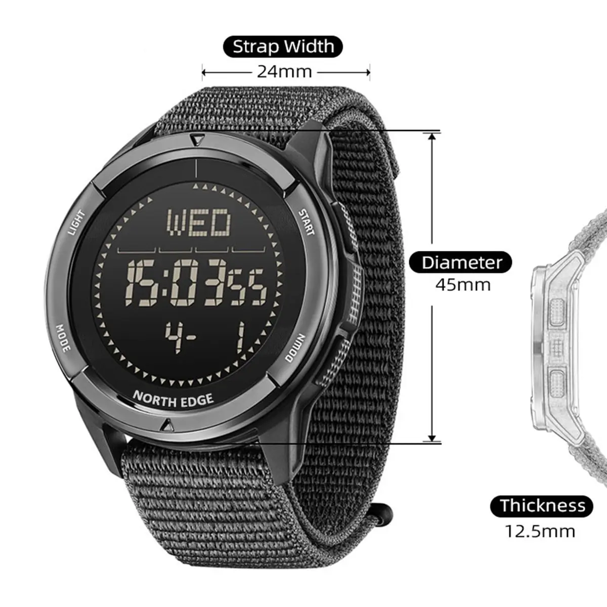 NORTH EDGE Military Watch for Men Tactical Survival Watch | Waterproof, Digital, Durable Nylon Band - view 2