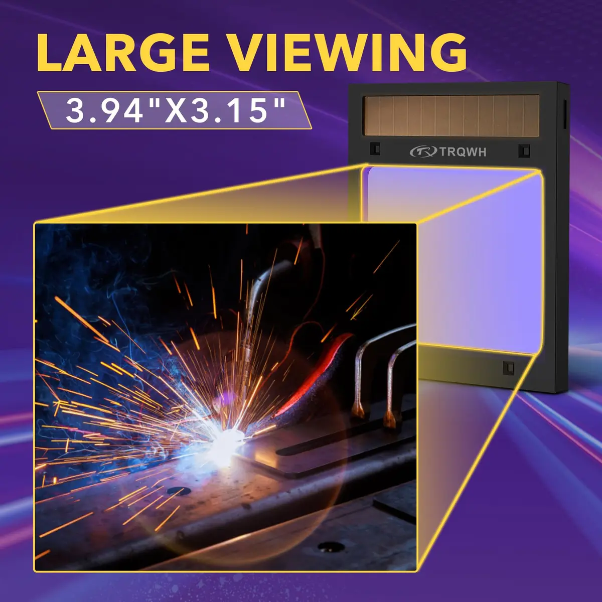 TRQWH Auto Darkening Welding Lens 11.4 x 13.3 cm (4.49 x 5.24in) True Color Solar Powered | 4 Arc Sensor Shade 5-9/9-13 - view 4
