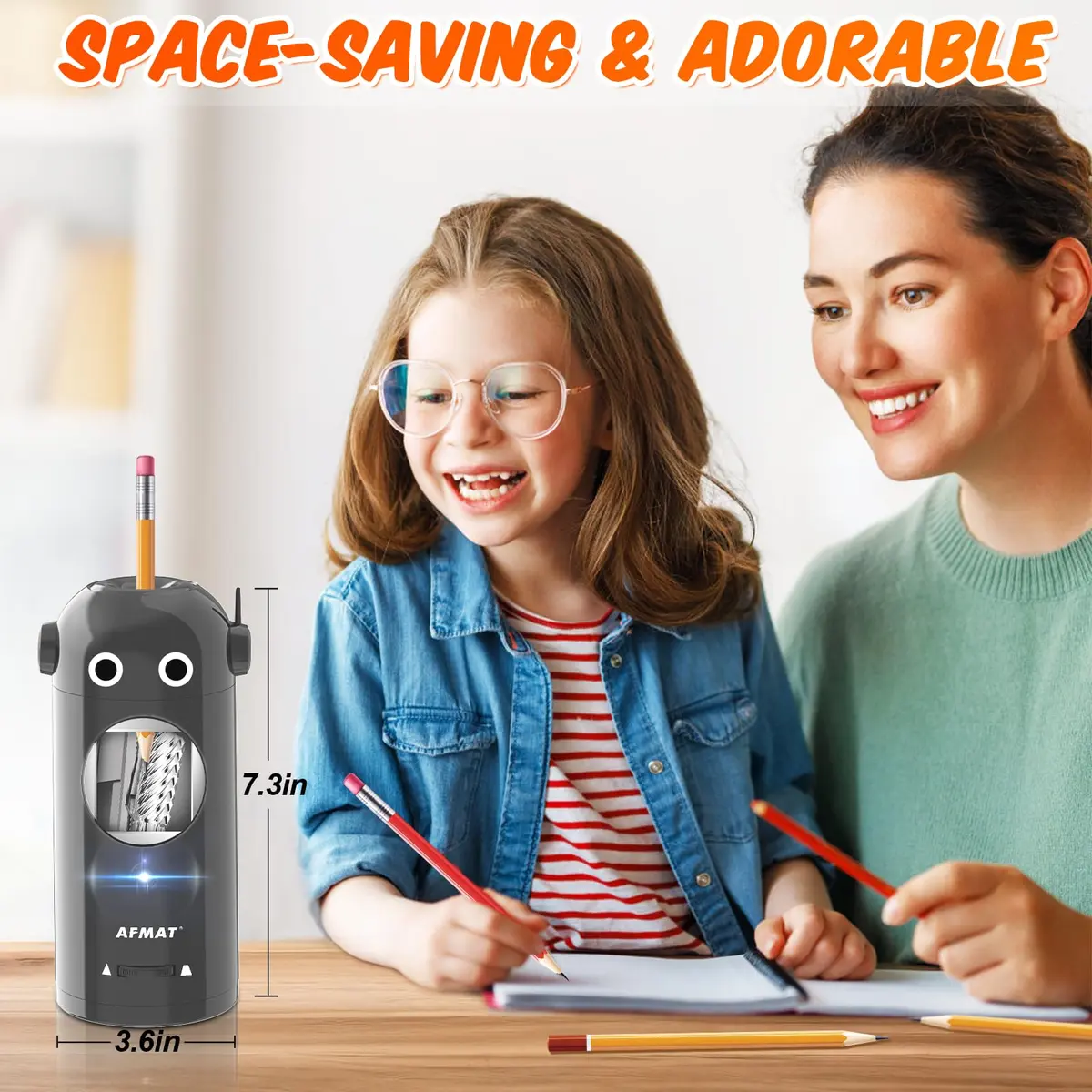 AFMAT Electric Pencil Sharpener for Colored Pencils 7-11.5mm | Fully Automatic Robot, Rechargeable, Safe & Compact - view 6