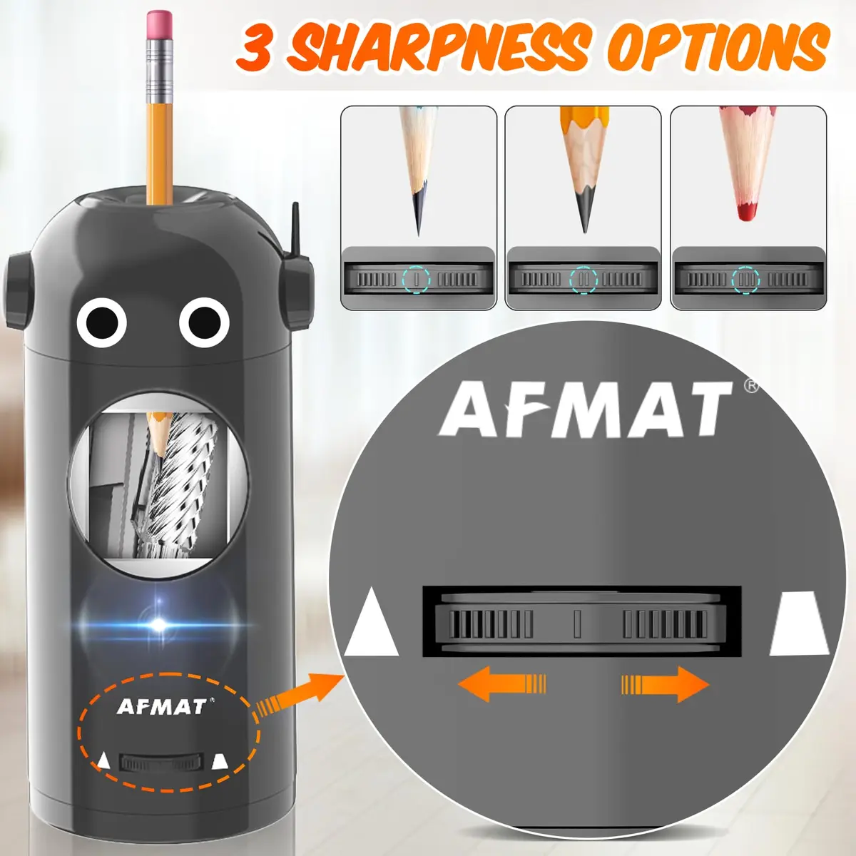AFMAT Electric Pencil Sharpener for Colored Pencils 7-11.5mm | Fully Automatic Robot, Rechargeable, Safe & Compact - view 4