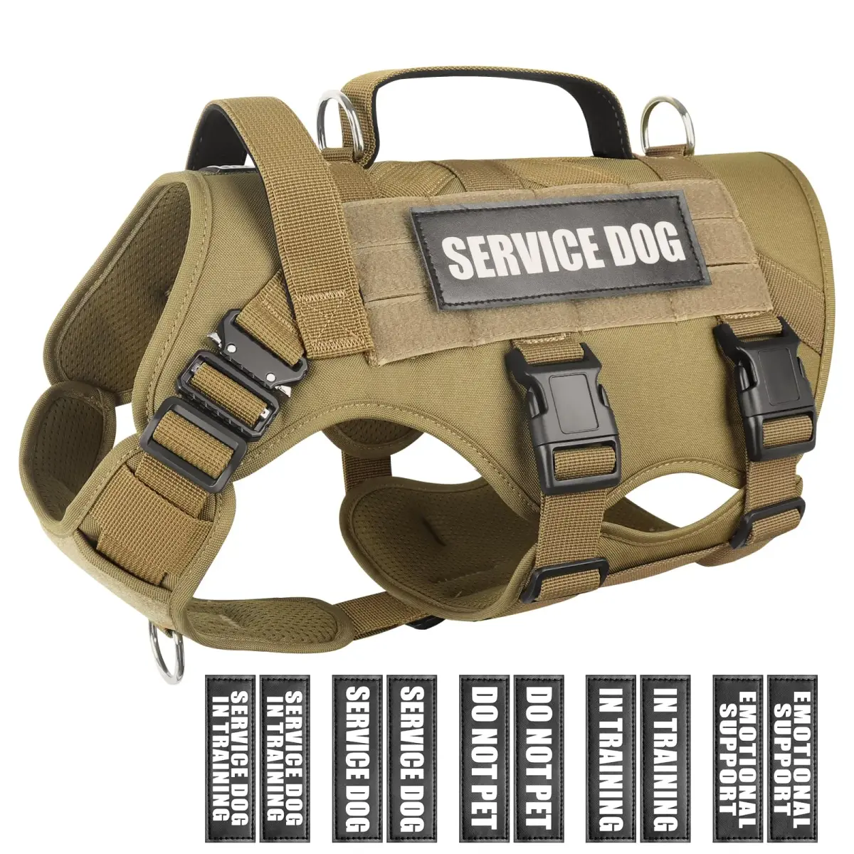 WINSEE Tactical Service Dog Vest Harness for Large Dogs | Heavy Duty MOLLE Vest with 10 Patches, No-Pull Training Walking Harness - main product image