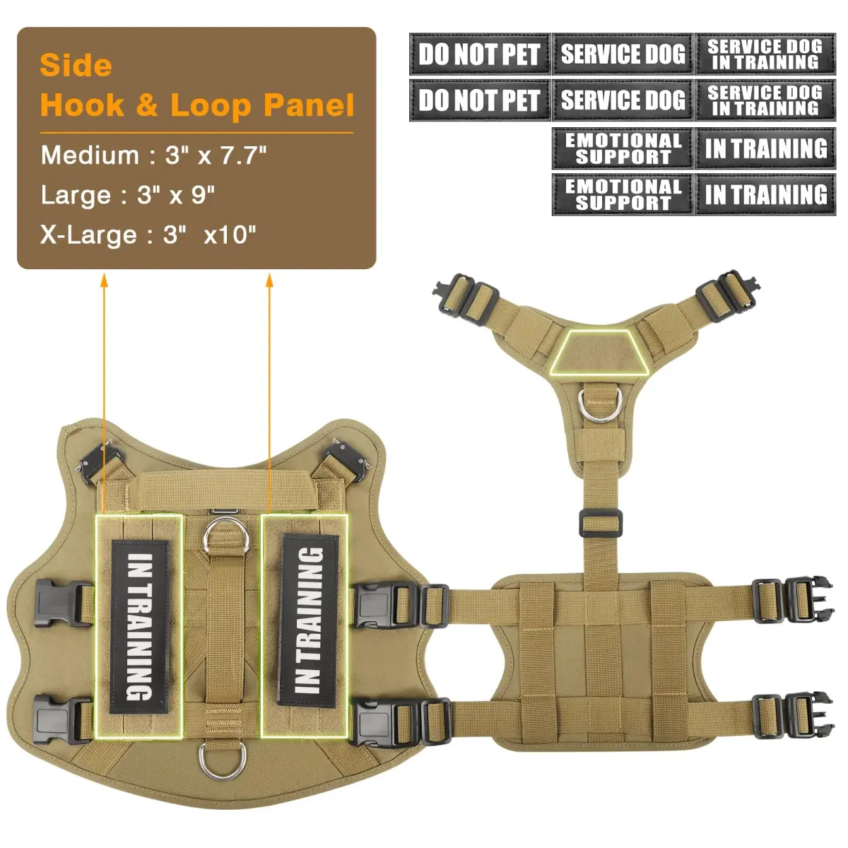 WINSEE Tactical Service Dog Vest Harness for Medium Dogs | No-Pull Heavy Duty with 10 Patches, 22-34" Chest - view 5