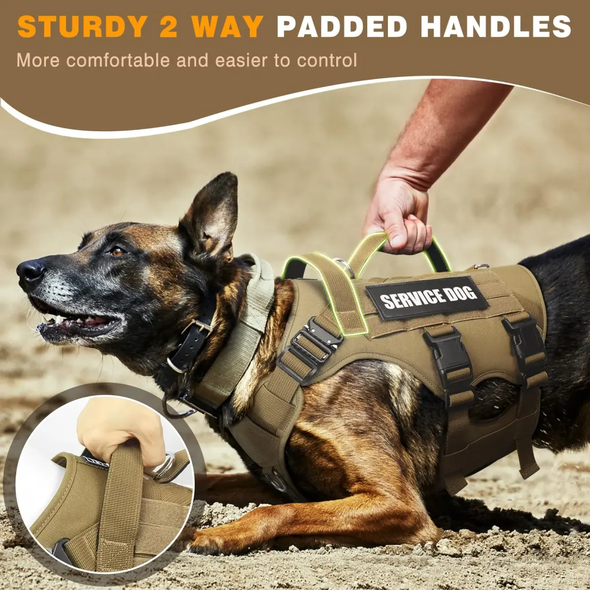 WINSEE Tactical Service Dog Vest Harness for Medium Dogs | No-Pull Heavy Duty with 10 Patches, 22-34" Chest - view 6