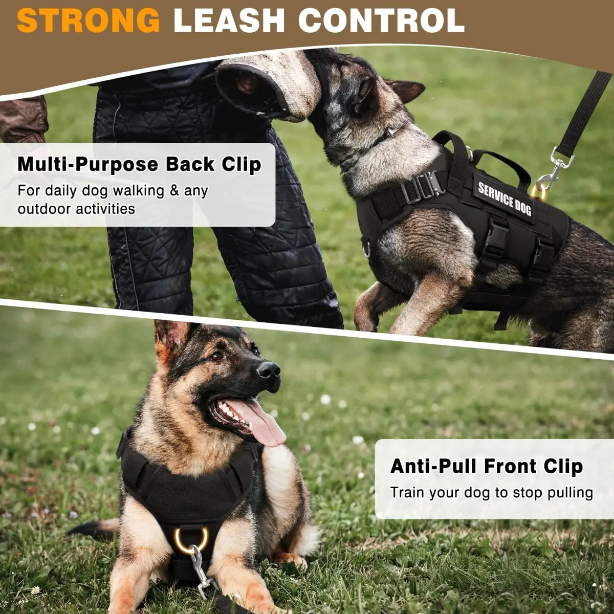 WINSEE Tactical Service Dog Vest Harness for Large Dogs | Heavy Duty MOLLE Vest with 10 Patches, No-Pull Front Clip, 24-39 inch Chest - view 4