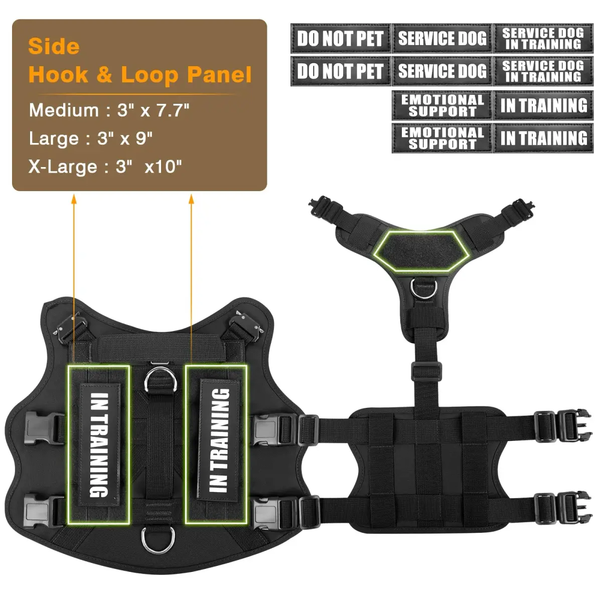 WINSEE Tactical Service Dog Vest Harness for Large Dogs | Heavy Duty MOLLE Vest with 10 Patches, No-Pull Front Clip, 24-39 inch Chest - view 5