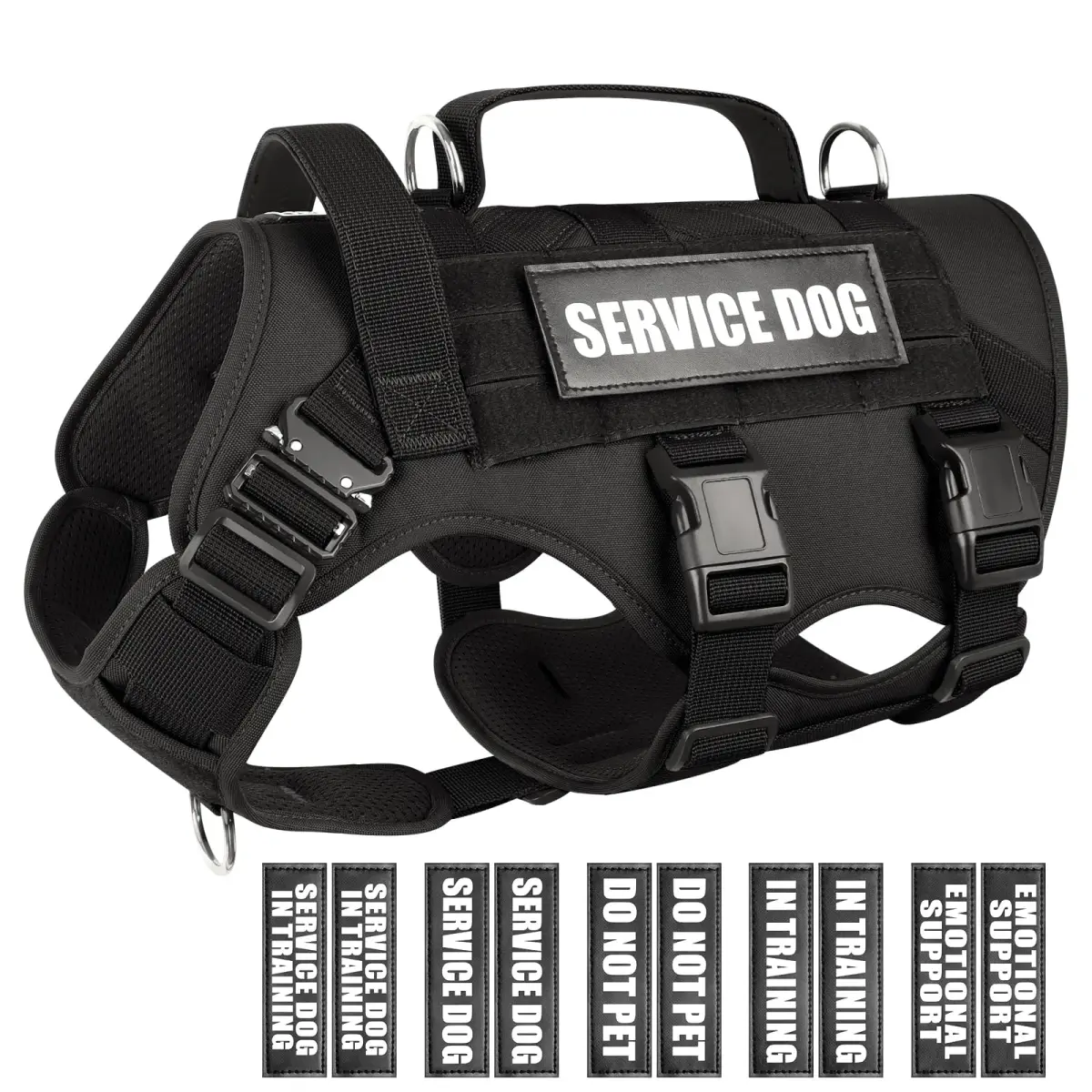 WINSEE Tactical Service Dog Vest Harness for Large Dogs | Heavy Duty MOLLE Vest with 10 Patches, No-Pull Front Clip, 24-39 inch Chest - main product image