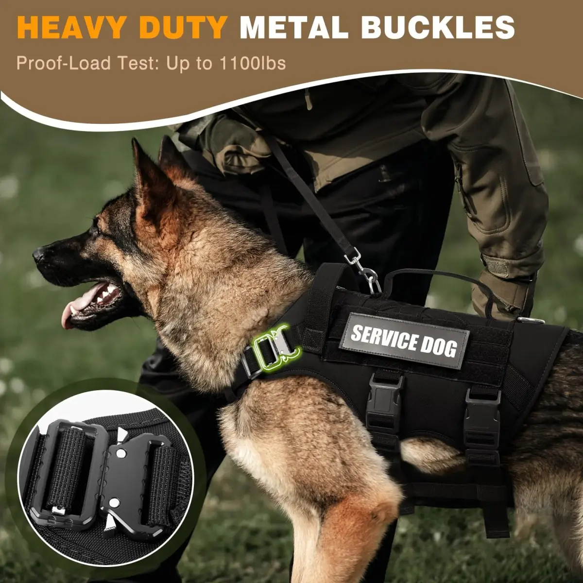 WINSEE Tactical Service Dog Vest Harness for Large Dogs | Heavy Duty MOLLE Vest with 10 Patches, No-Pull Front Clip, 24-39 inch Chest - view 2