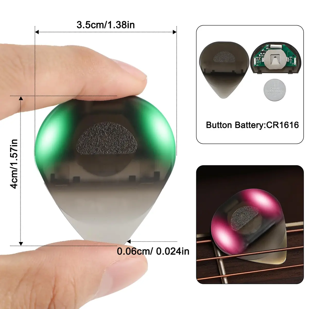 tiaotyu Auto LED Glowing Guitar Picks 0.6mm | Replaceable Battery, Dazzling Light Show for Guitarists - view 6