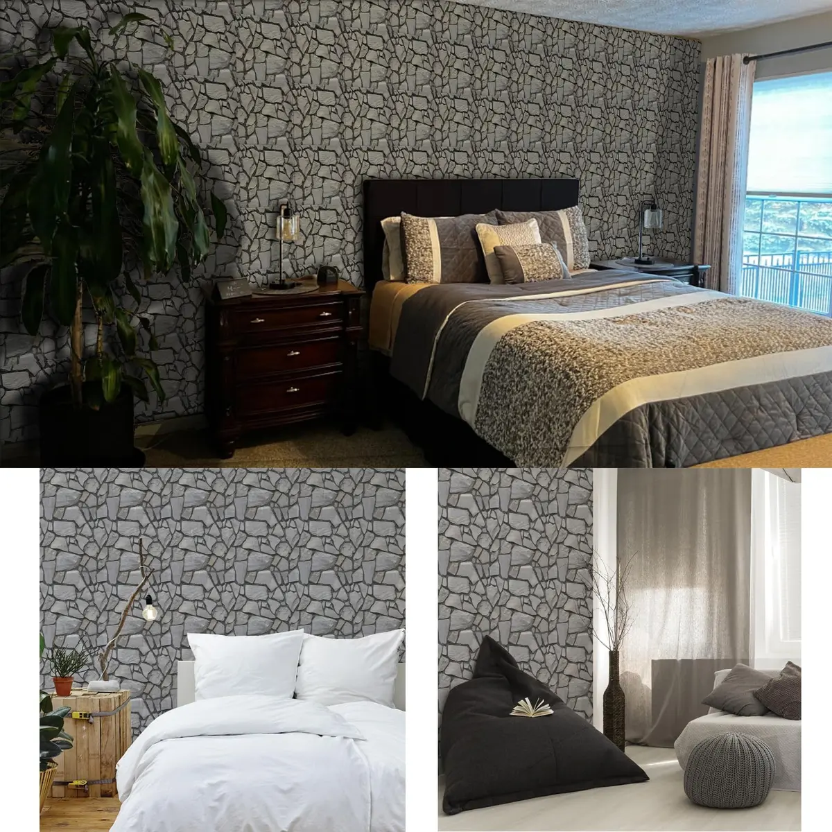 szgwtk 3D Faux Stone Wall Panels Peel and Stick, 10PCS Self Adhesive Waterproof 3D Wallpaper, 11.8"x11.8" Textured Decorative Wall Panels (Grey) - view 6