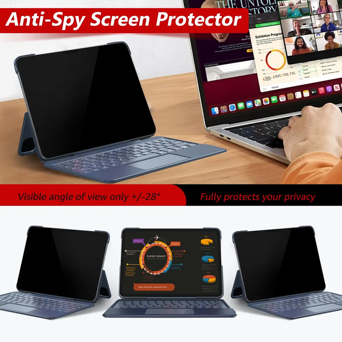 bersem Privacy Screen Protector for iPad Air 13 Inch M4/M3/M2 | Anti-Spy Tempered Glass, 9H Hardness, Bubble-Free Installation - view 3