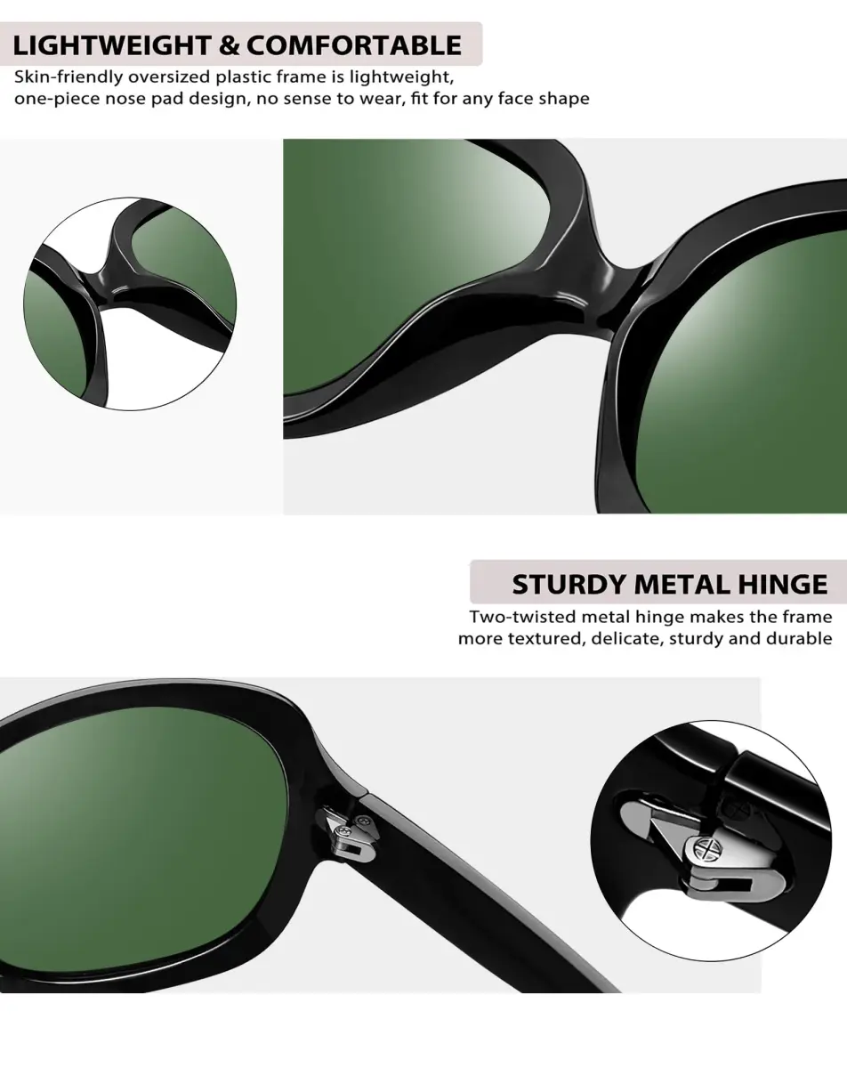 Joopin Oversized Butterfly Sunglasses for Women in Black + Blackish Green | Polarized UV400 Protection - view 4