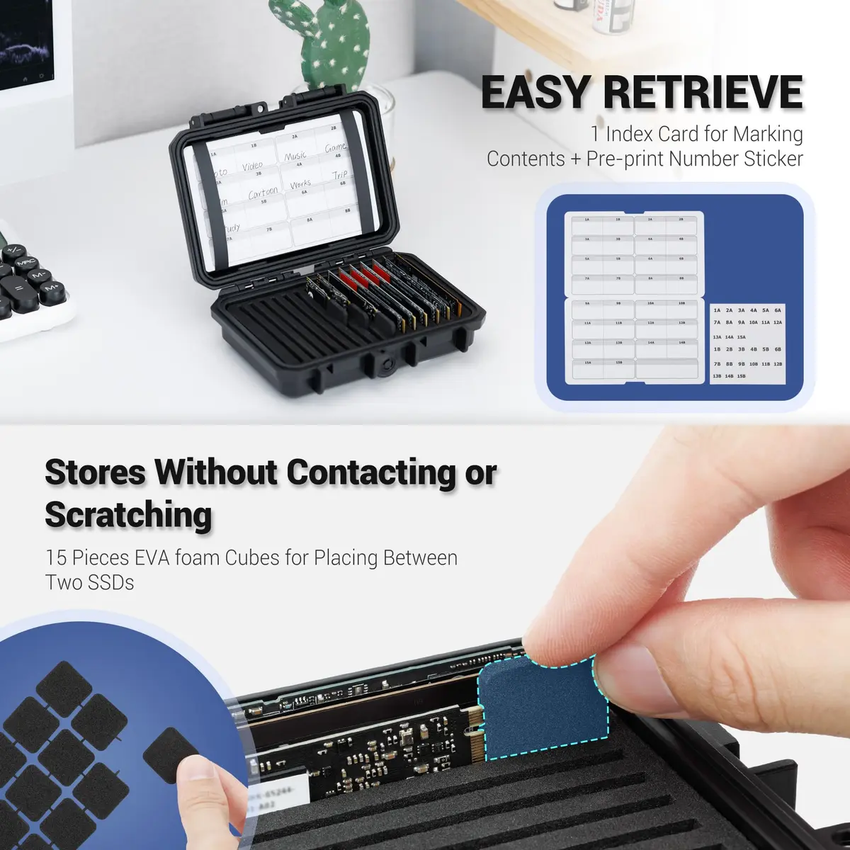 Kiorafoto M.2 NVMe SSD Case 15-Slot Organizer | Water-Resistant & Shockproof for 2280/2260/2242/2230 Drives - view 7