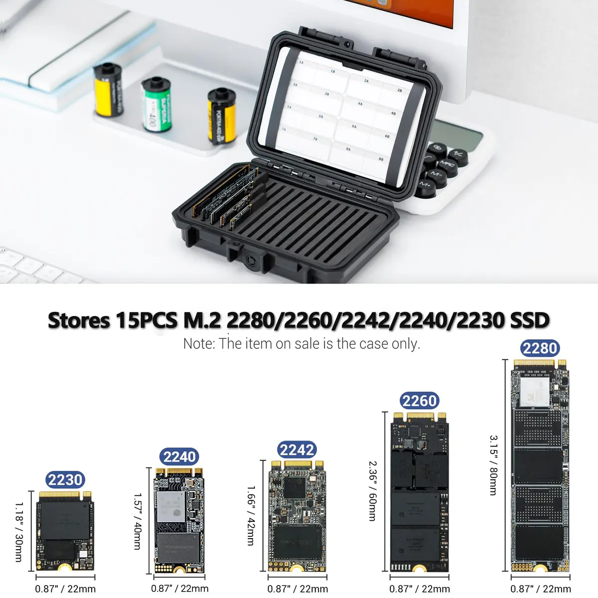Kiorafoto M.2 NVMe SSD Case 15-Slot Organizer | Water-Resistant & Shockproof for 2280/2260/2242/2230 Drives - view 2