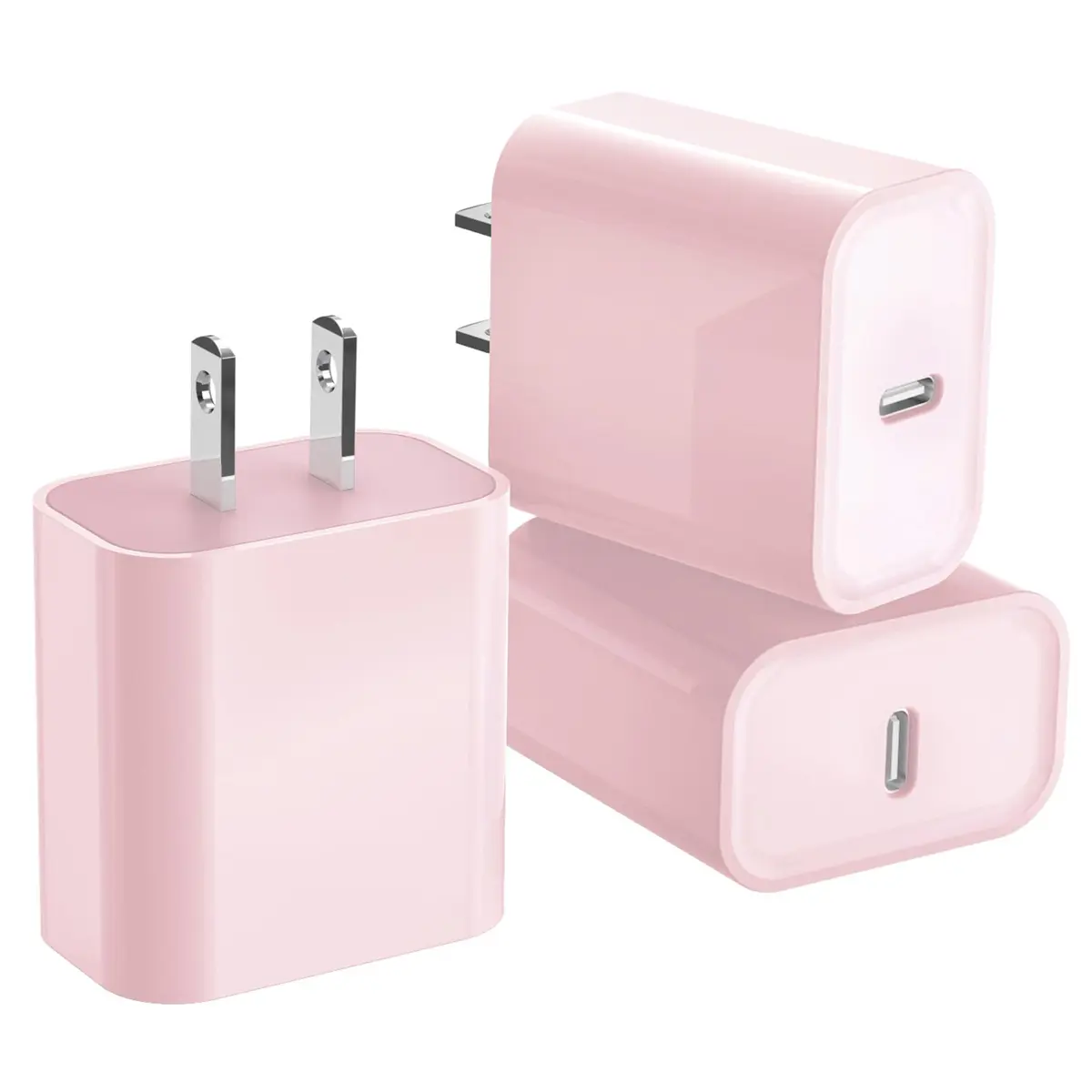 DelTucci 3Pack Pink USB C Charge Block | 20W PD Fast Charger for iPhone & Android - main product image