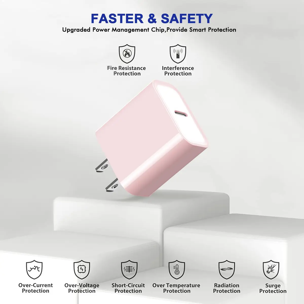 DelTucci 3Pack Pink USB C Charge Block | 20W PD Fast Charger for iPhone & Android - view 2