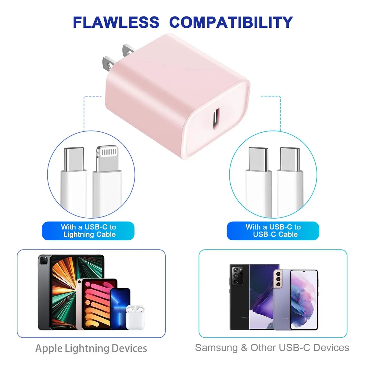 DelTucci 3Pack Pink USB C Charge Block | 20W PD Fast Charger for iPhone & Android - view 4