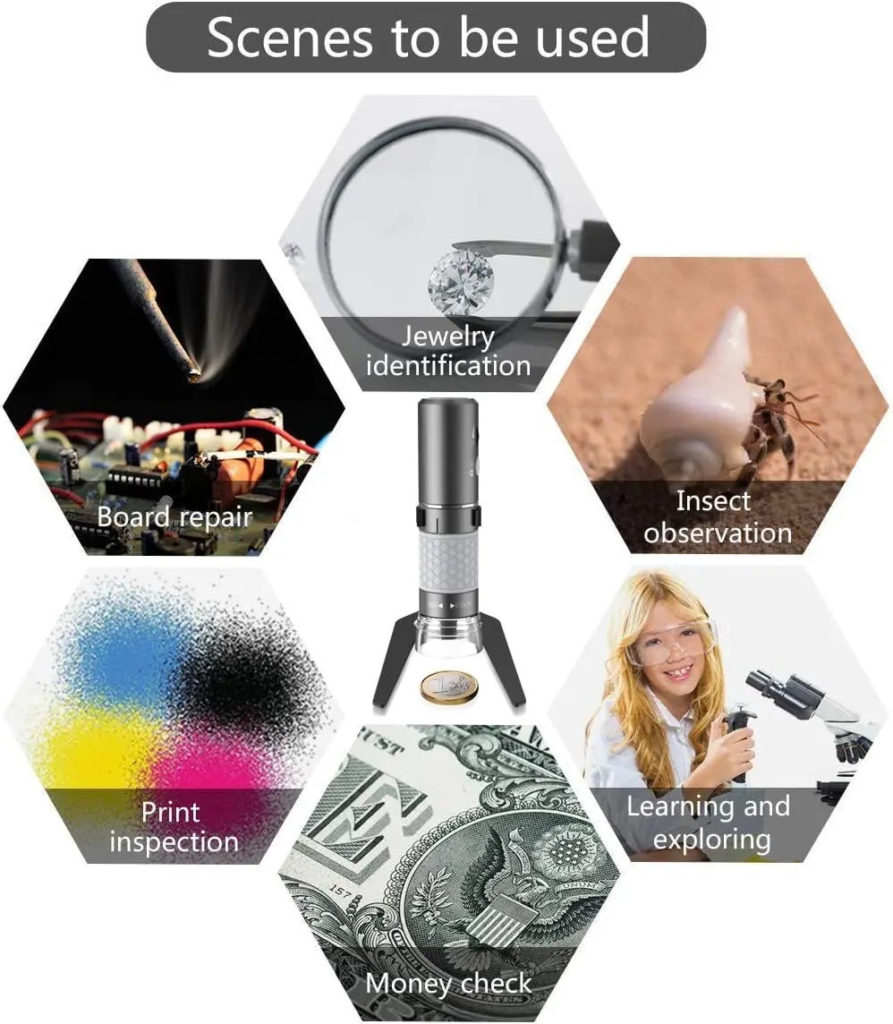 Jiusion 4K 50-1000x WiFi USB Digital Handheld Microscope with Metal Stand | 4K HD, Wireless & Wired, 8 LED Lights, Compatible with Windows, Mac, Android, iPhone - view 3