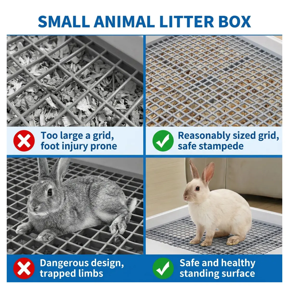 WUWEOT 2 Pack Large Rabbit Litter Box 37cm (14.5"L x 11.7"W x 2.6"H) | Shallow Bunny Restroom with Grate - view 3