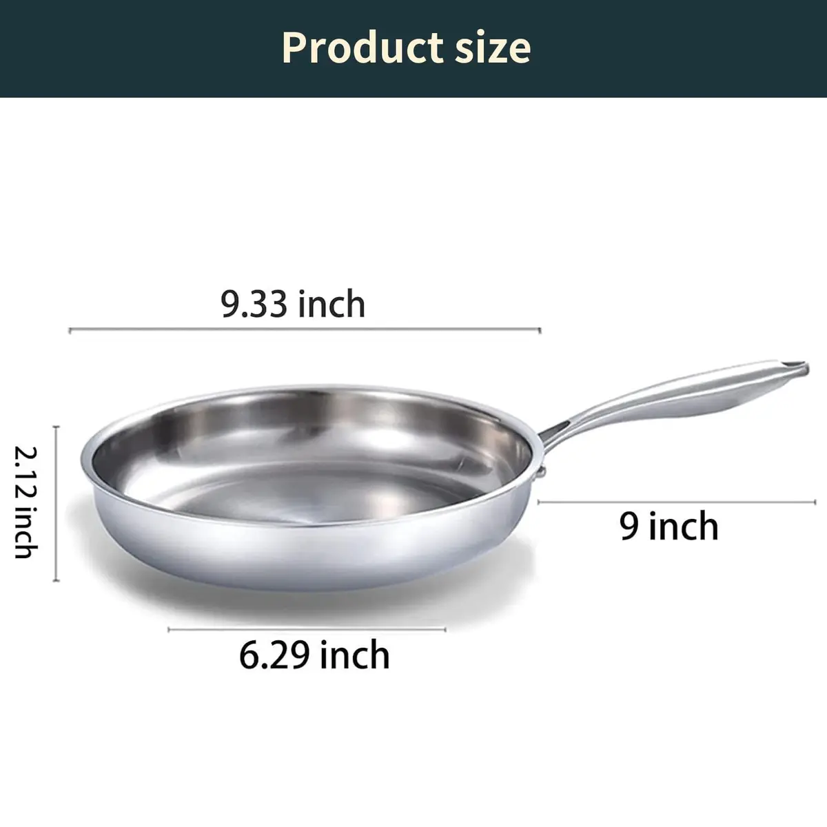 DELARLO Tri-ply Stainless Steel Frying Pan with Lid 8 Inch | Oven Safe, Induction Compatible, Heavy Duty - view 5