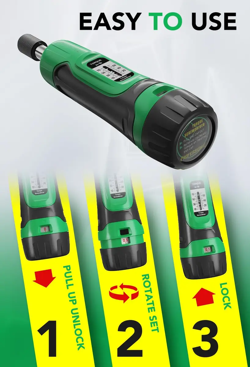 LLAVETOR Torque Screwdriver 10-70 Inch Pounds 6.8 Inch Length | Precision Tool for Bike, Auto, Electronics - view 3