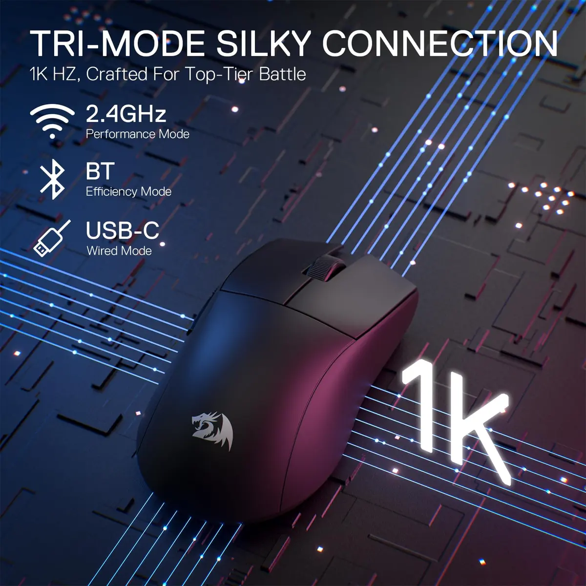 Redragon M916 Wireless 55G Ultra-Light Gaming Mouse 26K DPI | Ergonomic, Fully Programmable, 3-Mode Connect - view 2