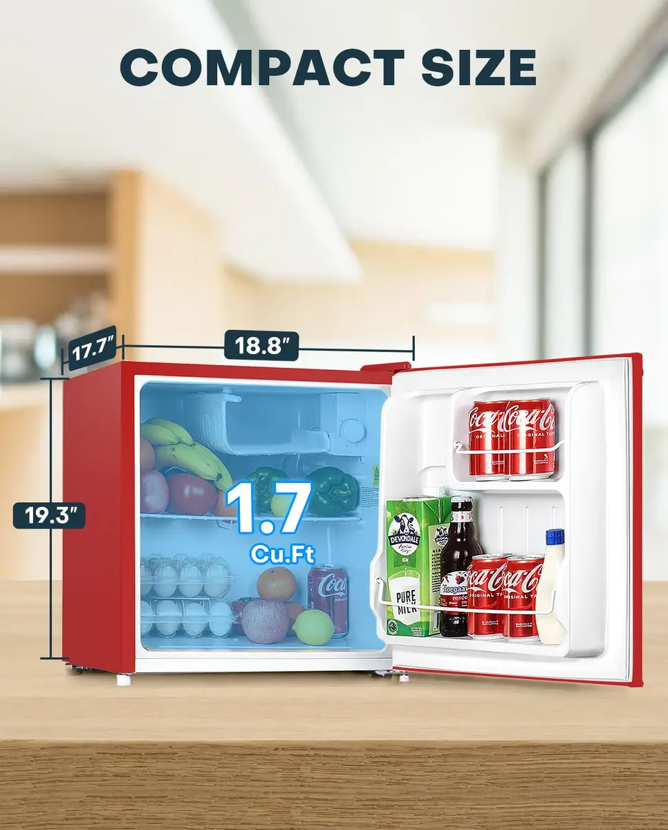 Upstreman 1.7 Cu.ft Mini Fridge with Freezer, Red-FR17 | Compact, Energy-Efficient, Quiet for Dorm & Office - view 2