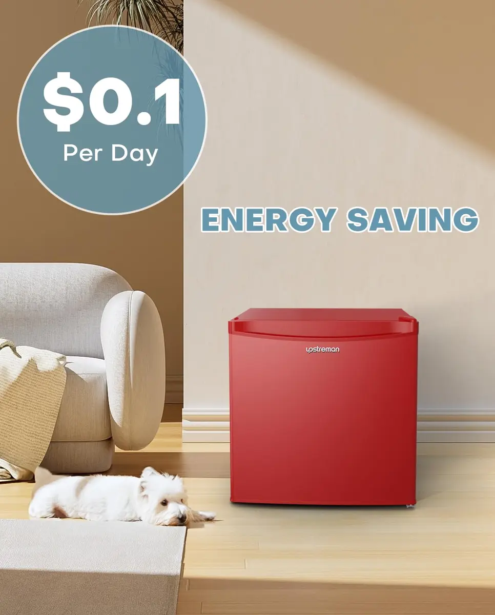 Upstreman 1.7 Cu.ft Mini Fridge with Freezer, Red-FR17 | Compact, Energy-Efficient, Quiet for Dorm & Office - view 4