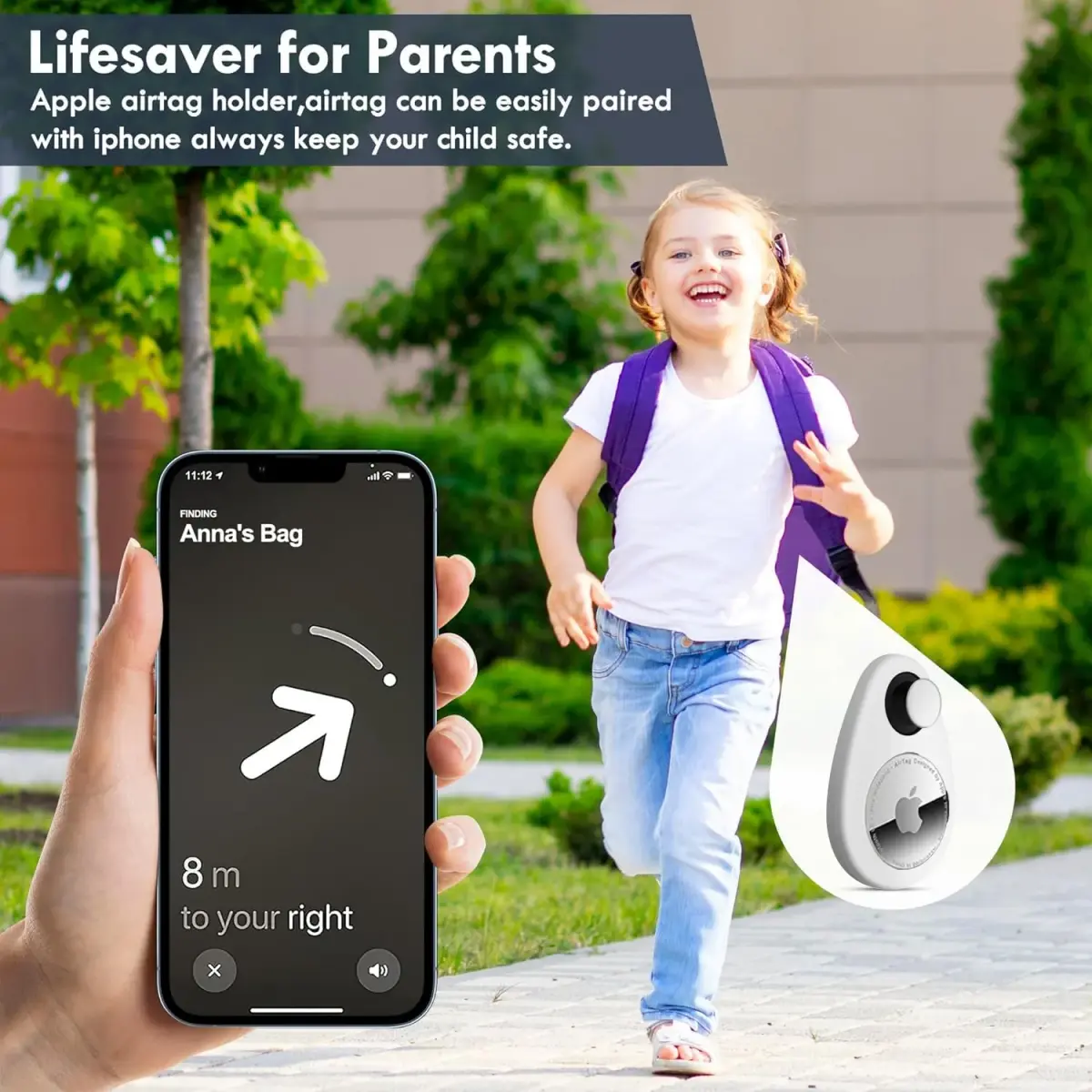 zonsiton Hidden GPS Tracker Case 2 Pack White | Anti-Removal Silicone Case with Safety Pins for Kids, Pets, Backpack - view 4