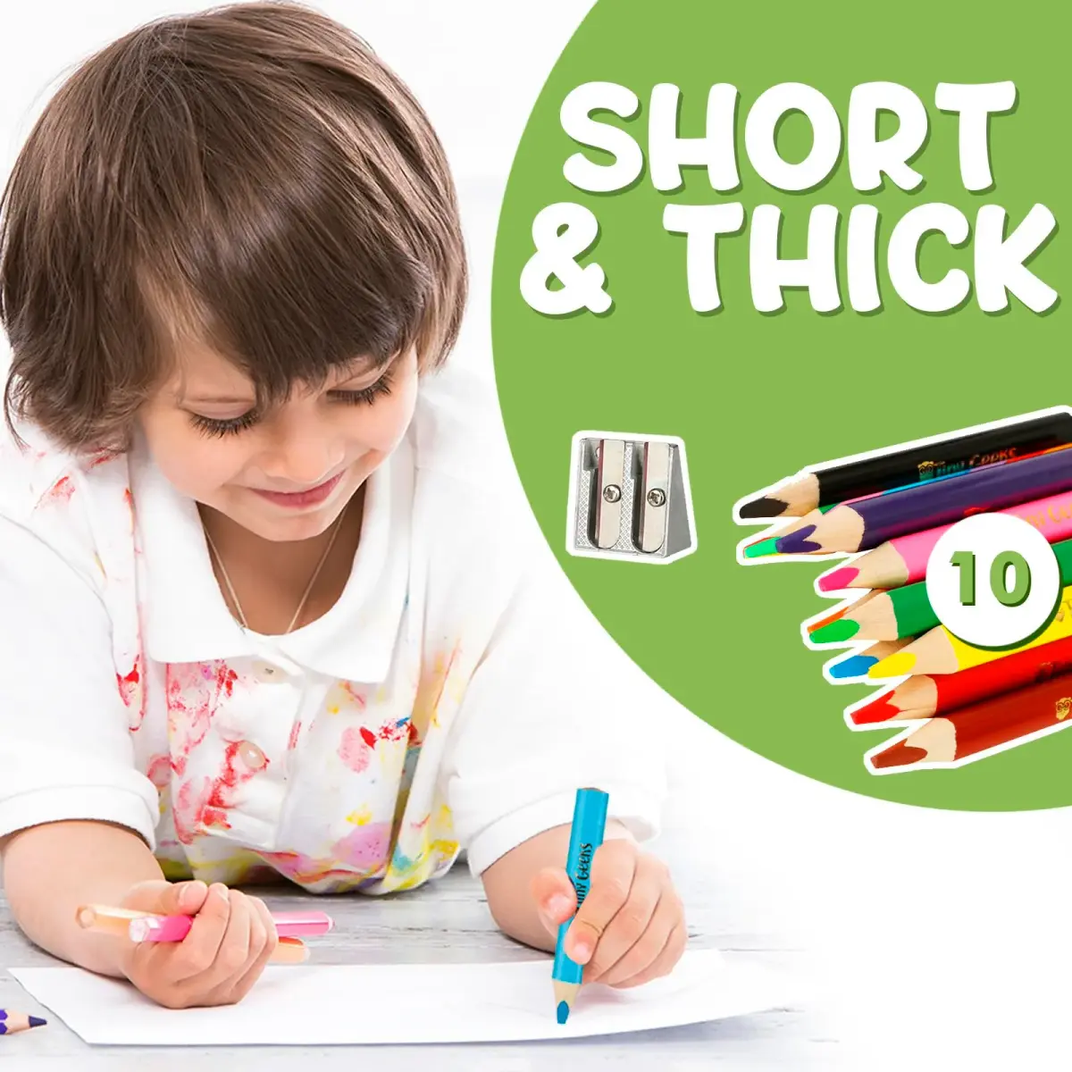 TinyGeeks Jumbo Fat Triangle Colored Pencils for Kids, Toddler Pencils Set of 10 | Teacher-Approved for Grip & Motor Skills - view 2