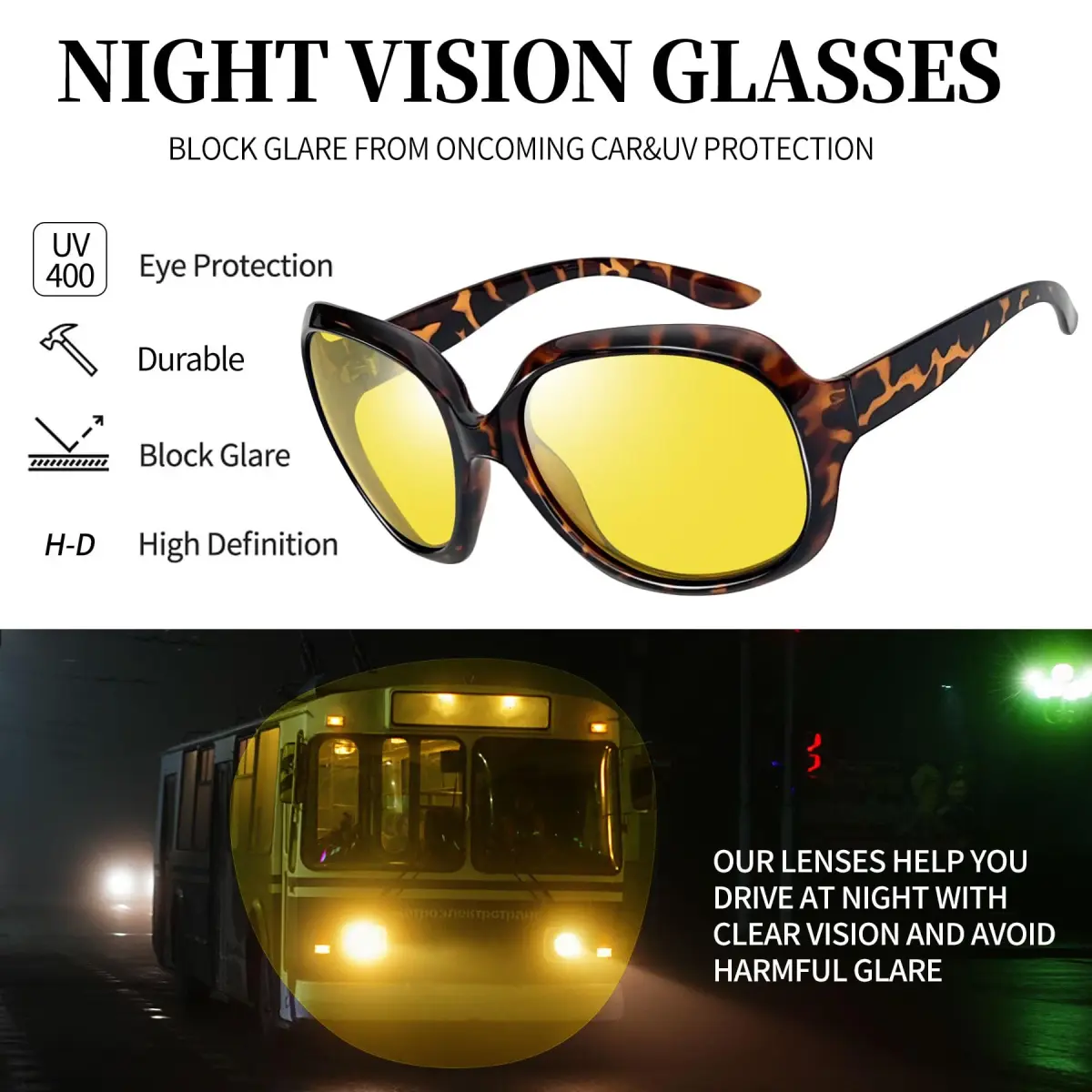 Joopin B26-Tortoise Oversized Sunglasses with Night Vision Yellow Lenses for Women - view 2