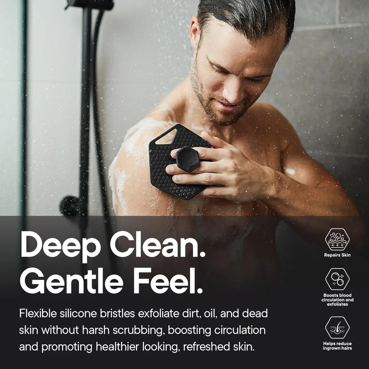 TOOLETRIES Silicone Body Scrubber 2.0 Charcoal | Longer Bristles for Deep Cleaning & Exfoliation - view 4