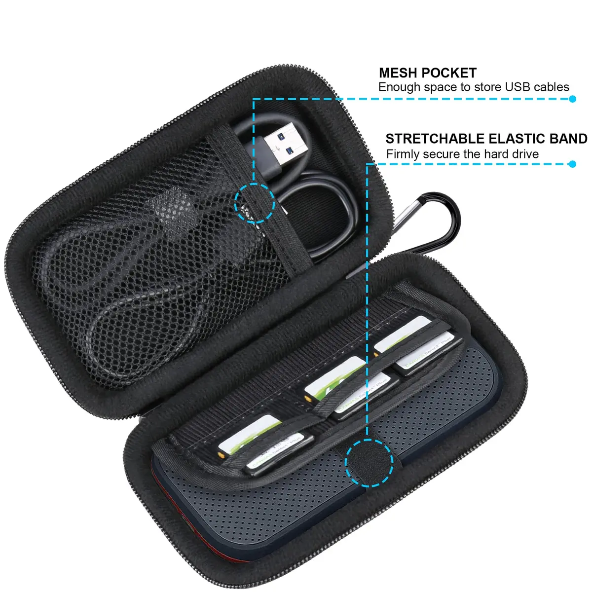 Lacdo Hard Case for SanDisk Extreme Pro/Extreme Portable SSD, Black+Black | Shockproof & Water-Resistant - view 4