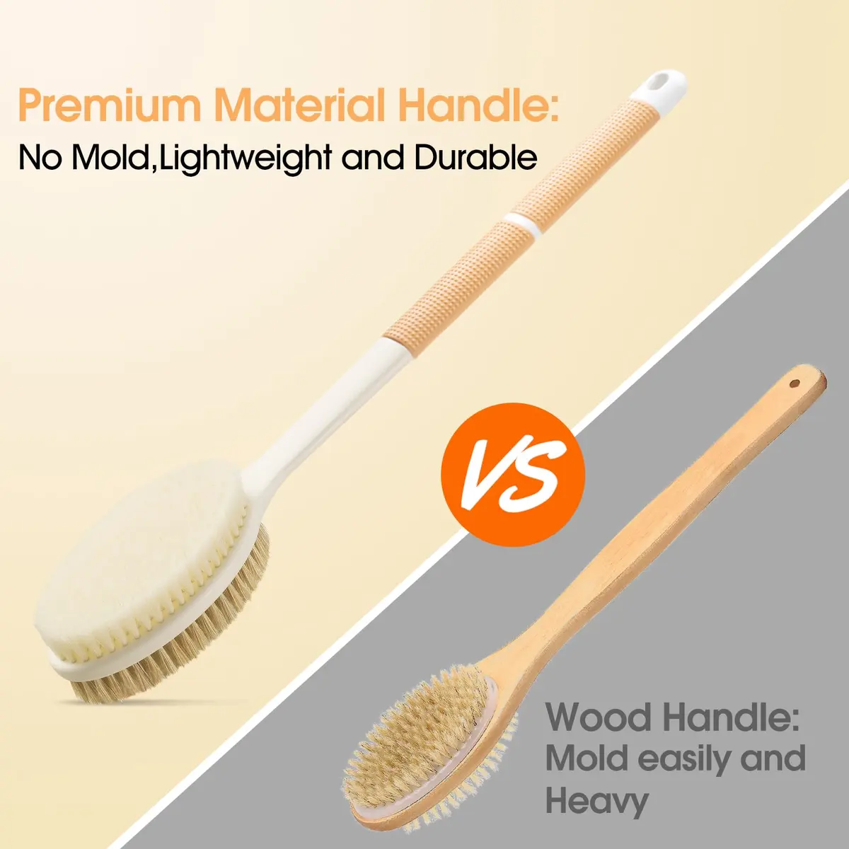 Backski Body Scrubber Long Handle with Stiff & Soft Bristles, 43.6cm (17.12 Inch) | Non-Slip Grip for Shower & Dry Brushing - view 4