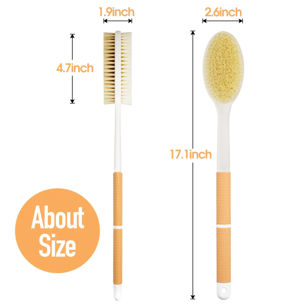 Backski Body Scrubber Long Handle with Stiff & Soft Bristles, 43.6cm (17.12 Inch) | Non-Slip Grip for Shower & Dry Brushing - view 5