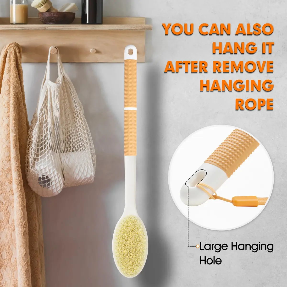 Backski Body Scrubber Long Handle with Stiff & Soft Bristles, 43.6cm (17.12 Inch) | Non-Slip Grip for Shower & Dry Brushing - view 7